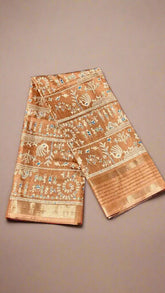 Rust Orange Warli Dola Silk Saree